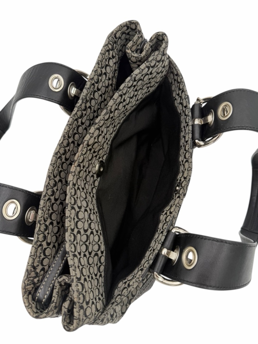 Coach Signature Buckle Tote F10927 Black Jacquard Leather Shoulder Bag Y2K - Picture 9 of 11